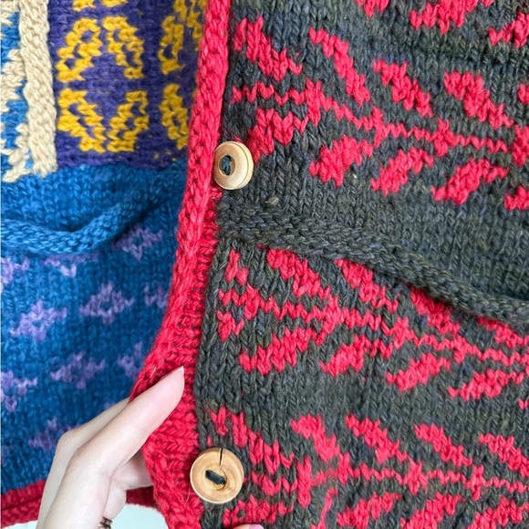 Amano Hand Knitted Multicolor Patchwork Wool Chunky Cardigan Sweater Medium - Picture 6 of 9